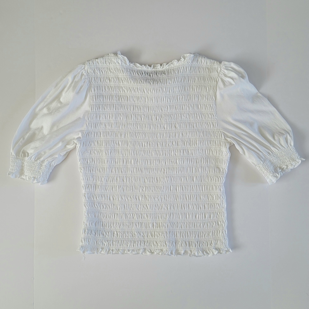 Veronica Beard Jeans Smocked Puff Sleeve Top White Clean Girl Feminine Small - Picture 4 of 8